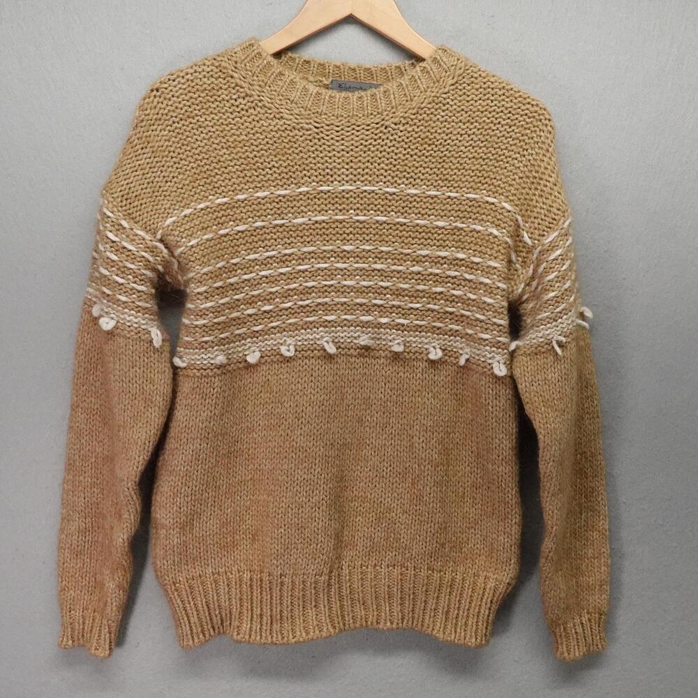 Elsamanda Sweater Womens Small Beige Striped Alpaca Wool Made Italy